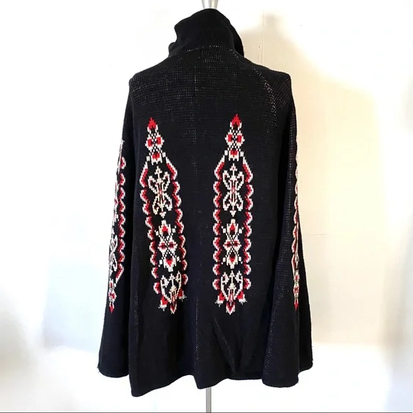 Vintage 70’s Fair Isle Poncho Cape Sturbridge By Roosevelt Black Red Knit Womens - Picture 6 of 11